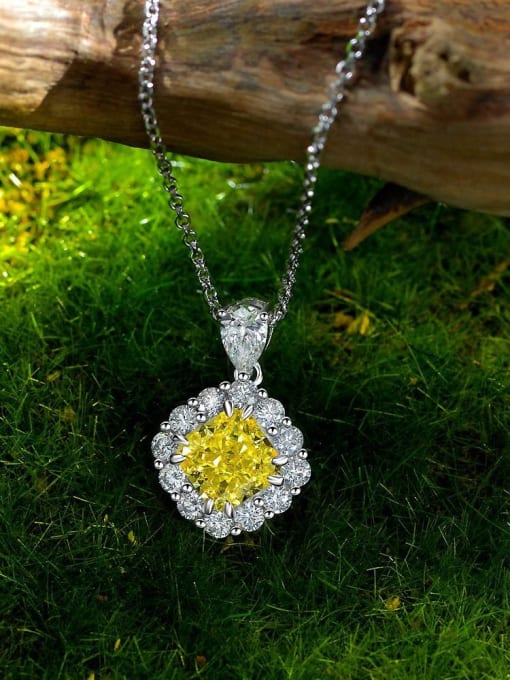 Yellow [P 2056] 925 Sterling Silver High Carbon Diamond Orange Geometric Luxury Necklace